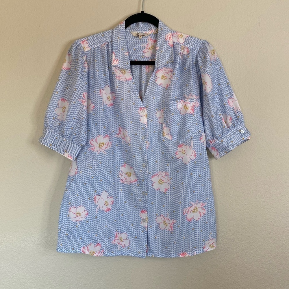 Vintage Ruggeri blouse women's medium 10 ten blue flowers EUC